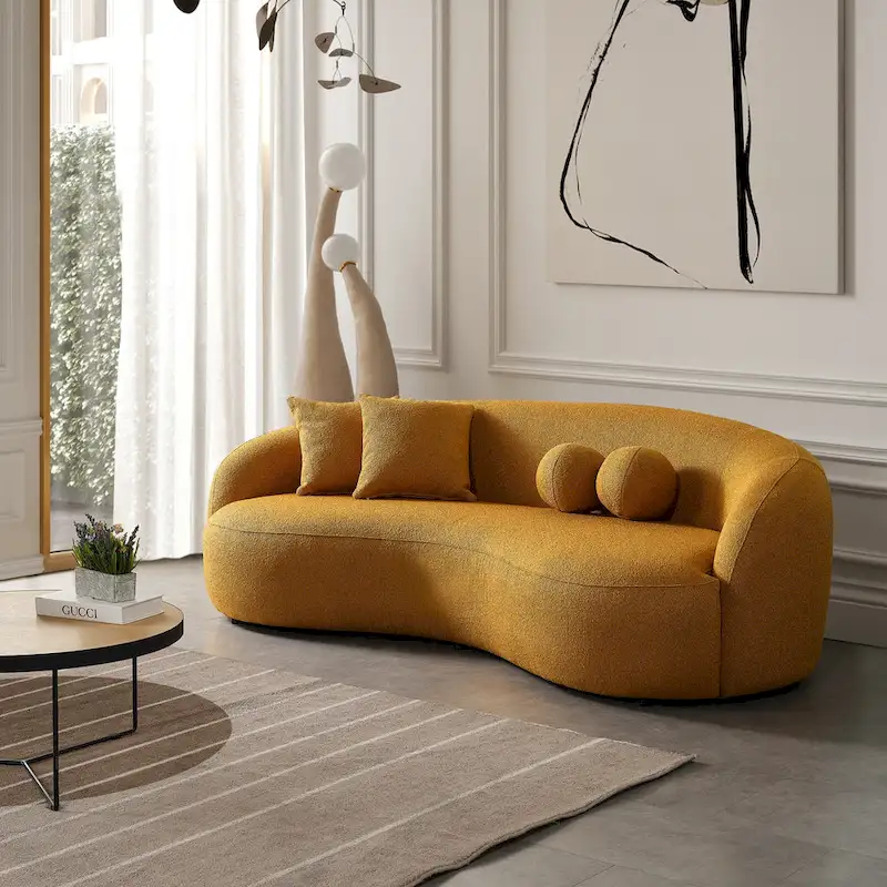 Blaine Japandi Style Luxury Modern Boucle Fabric Curved Sofa