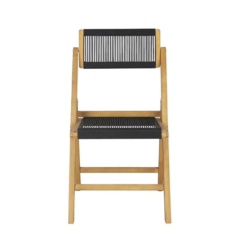 Kiawah Coastal Modern Wood Roped Folding Chair with Adjustable Back, Black/Natural (Set of 2) by JONATHAN Y