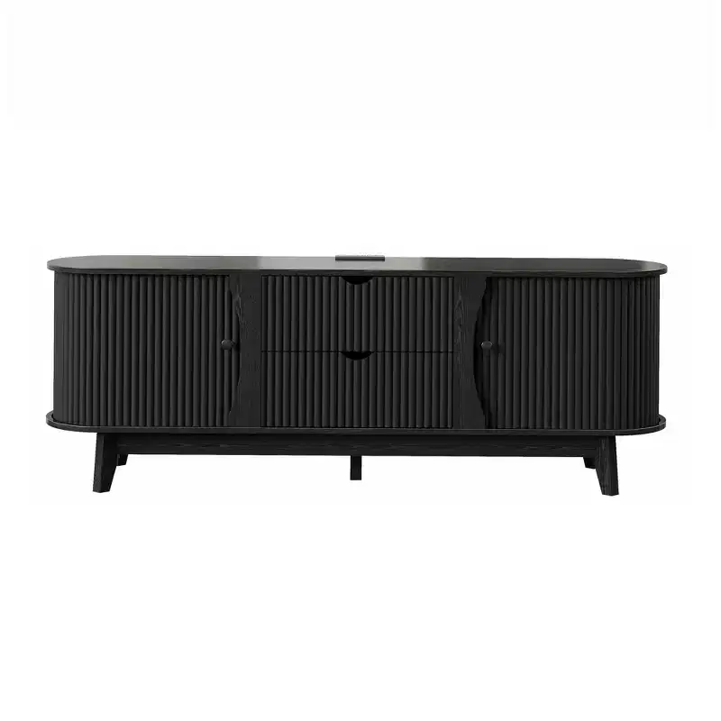TV Stand with Power Outlets, 2 Drawers and 2 Grille Door Cabinets for up to 70 inch TVs, Media Console