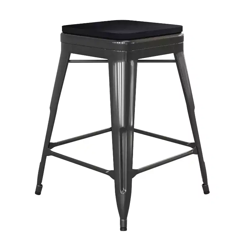 Flash Furniture Cierra Set of 4 Commercial Grade 24 High Backless Metal Indoor Counter Height Stools with All-Weather Poly Resin Seats