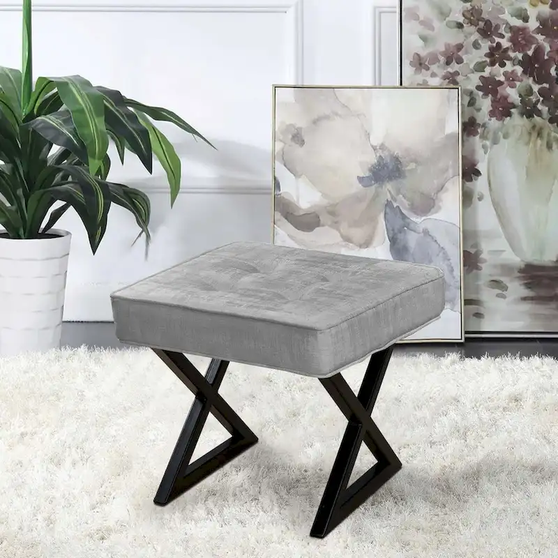 Textured Velvet Ottoman Vanity Stool 18X18X17