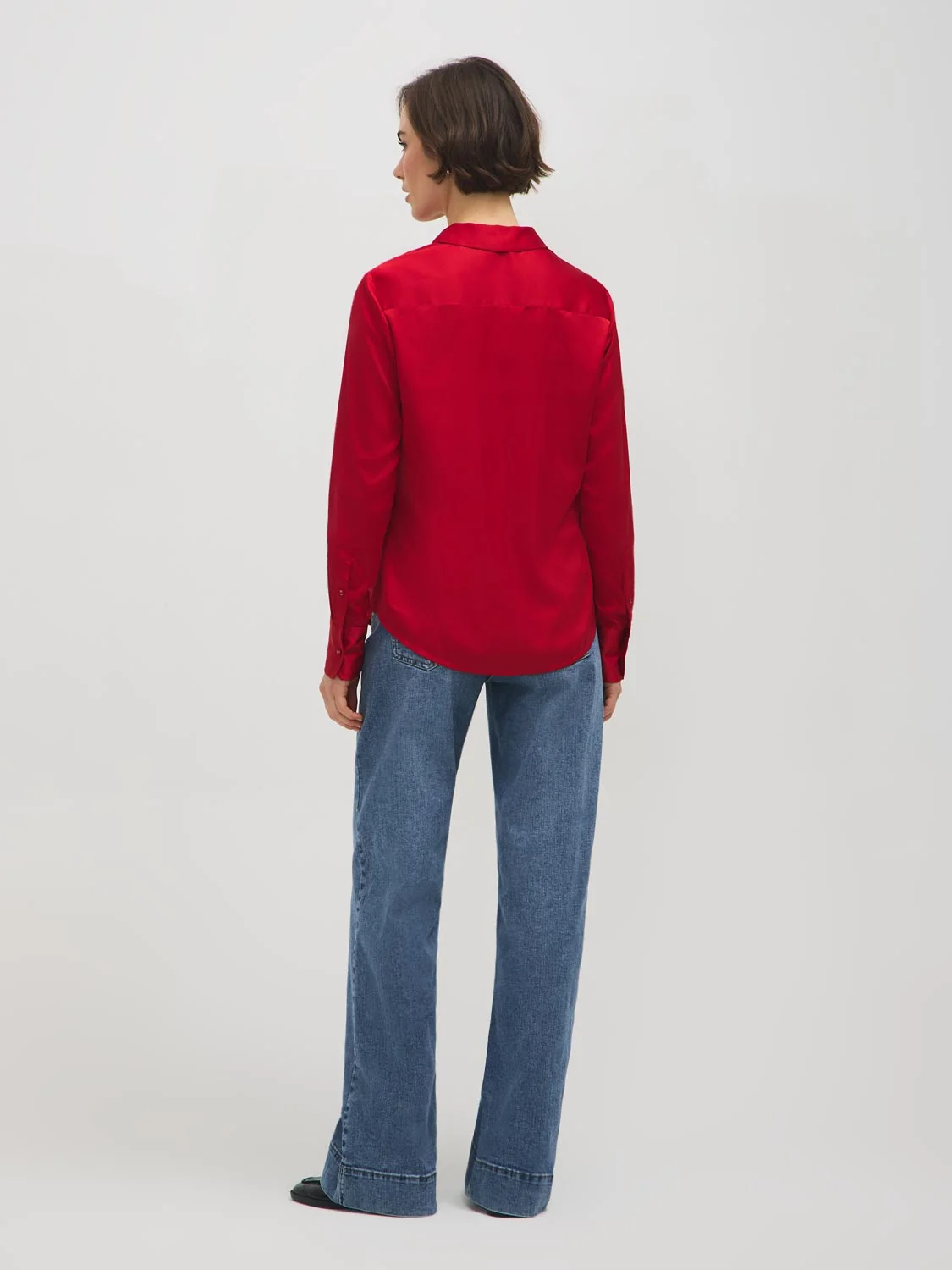 Johnny Collar Satin-Like Blouse