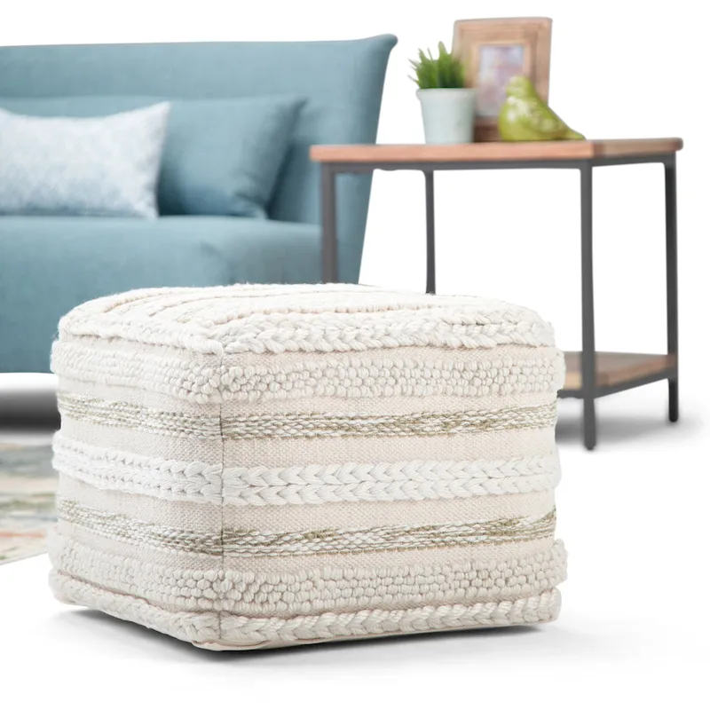 Silva Boho Square Pouf in Handloom Woven Pattern