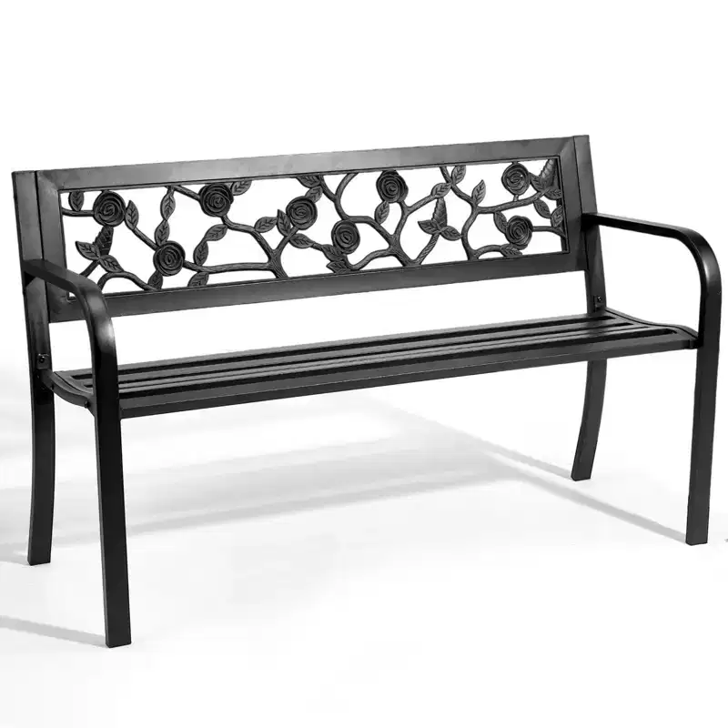 Karl Home | 50-Inch Black Metal Bench with PVC Rose Backrest