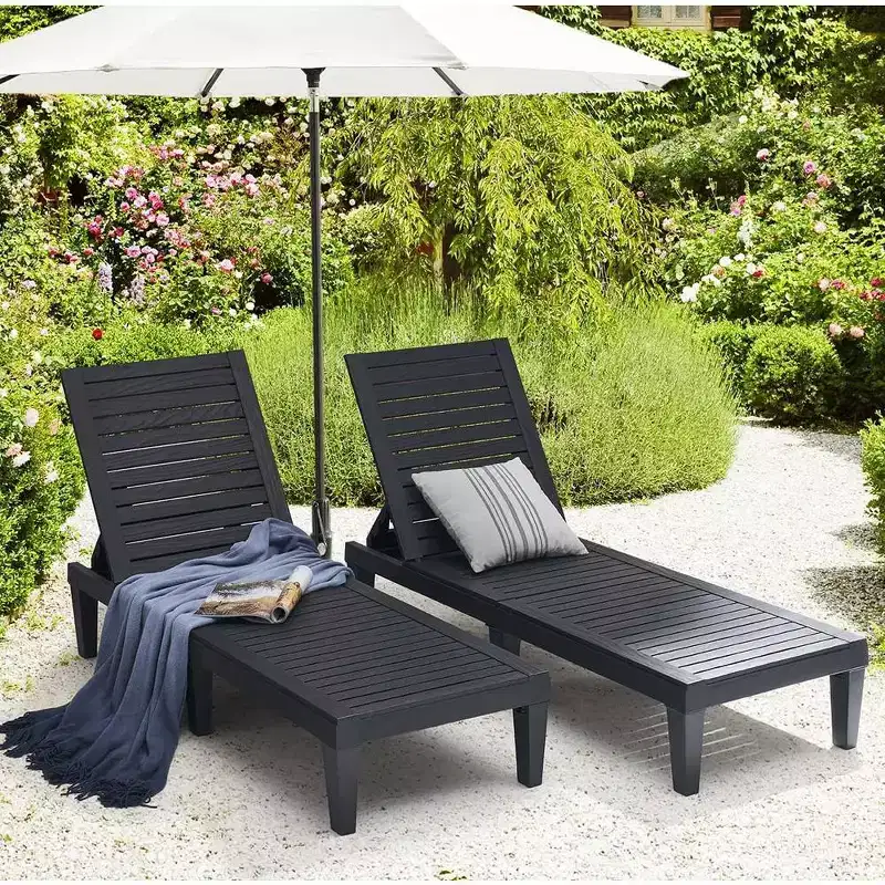 Nestl Waterproof Chaise Lounge Chair, Adjustable Lightweight Black Outdoor Patio Chairs