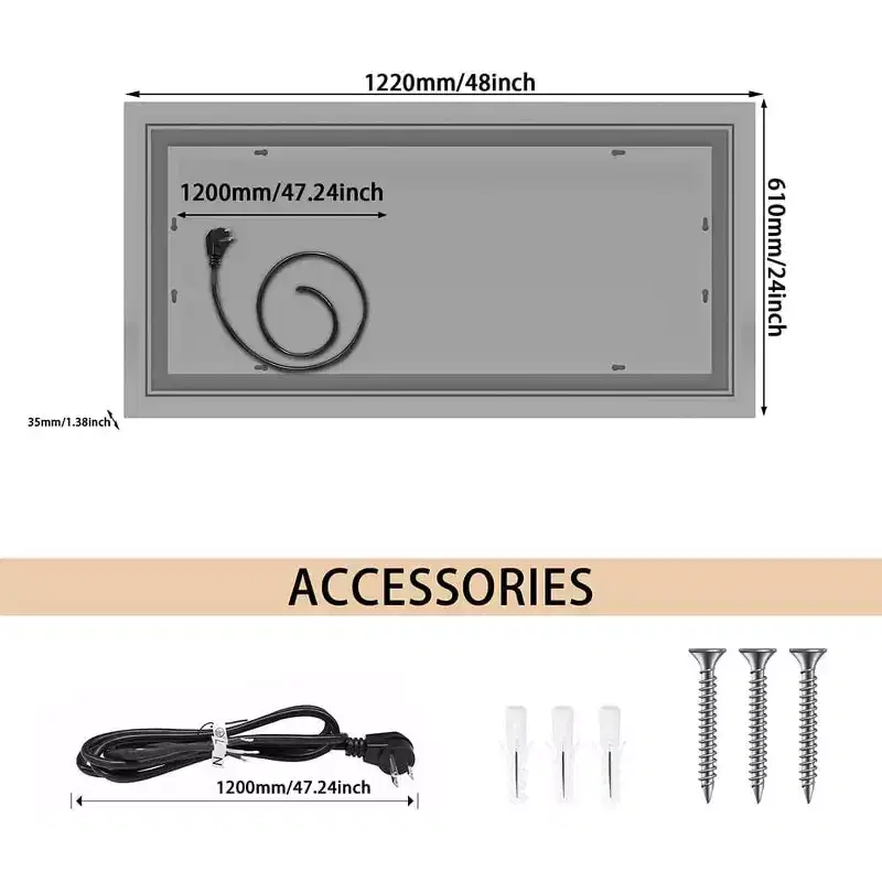 LED Bathroom Mirror RGB Backlight Front Lighted Anti-Fog Dimmable Wall Mounted Vanity Mirror Touch Control Adjustable Brightness 48 x 24inch