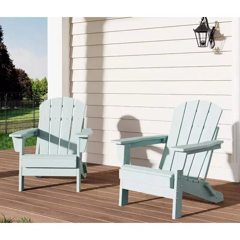 Folding Adirondack Chair Set of 2, HDPE Plastic Weather Resistant Oversized Outdoor Chair for Patio, Lawn, Garden, Backyard, Deck, 380 Lb Support