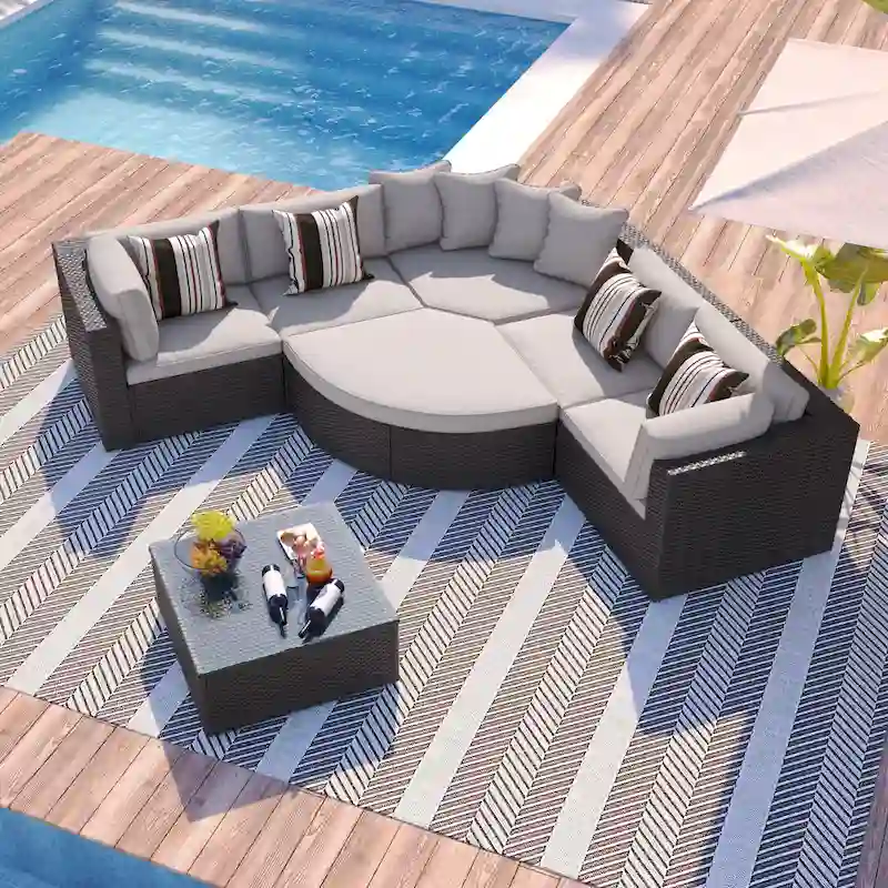 7-Piece Outdoor Wicker Sofa Set with Pillows