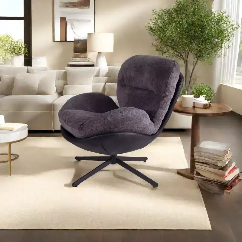 Okak Accent Chair, Modern Swivel Office Chair, Modern Chenille Chair with Faux Leather and Metal Base Frame, Accent Chair for Small Spaces