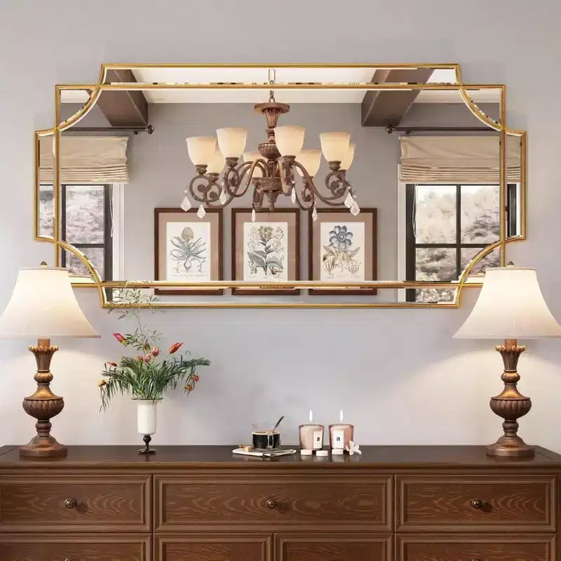 Gold Traditional Mirror Wall Art Decorative Beveled Full Length Mirror Home Decor Bathroom Living Room Bedroom Kitchen