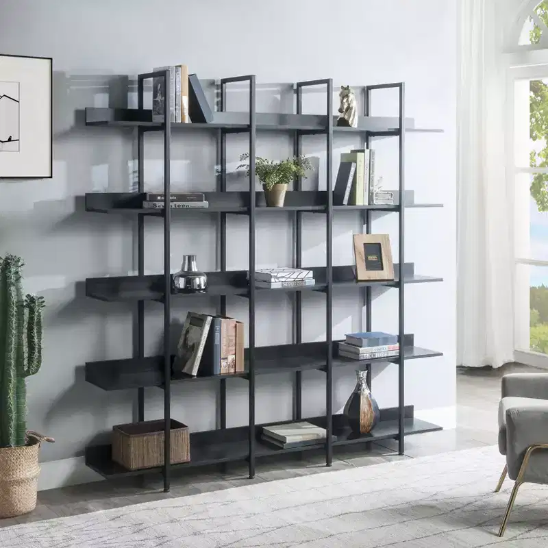 Whisen Vintage Industrial Style Bookcase with Metal Frame and MDF Board, Home Office Open Bookshelf