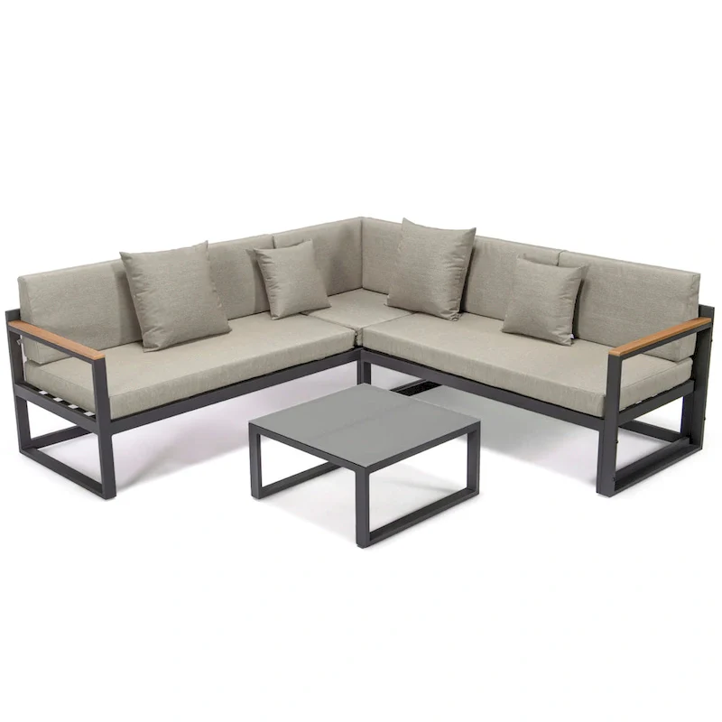 Chelsea 3-Piece Outdoor Aluminum Sectional Set in Black Frame for Patio Porch Backyard Garden