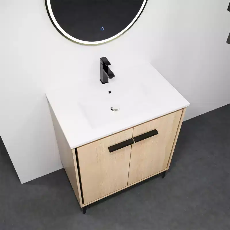 Fully Pre-Assembled Black 24 Inch Bathroom Vanity with Single Ceramic Countertop Sink Combo, 2 Soft Close Doors Bathroom Cabinet Set