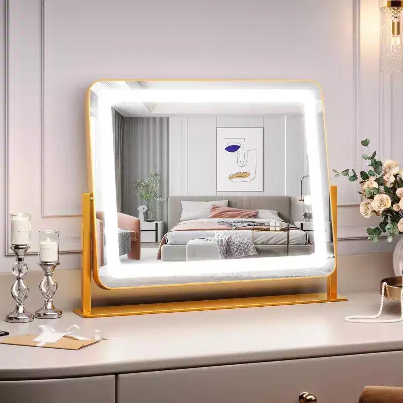 19.6x15.7 Gold Round Vanity Mirror C, 360 Rotation for Bedroom/Dressing Table