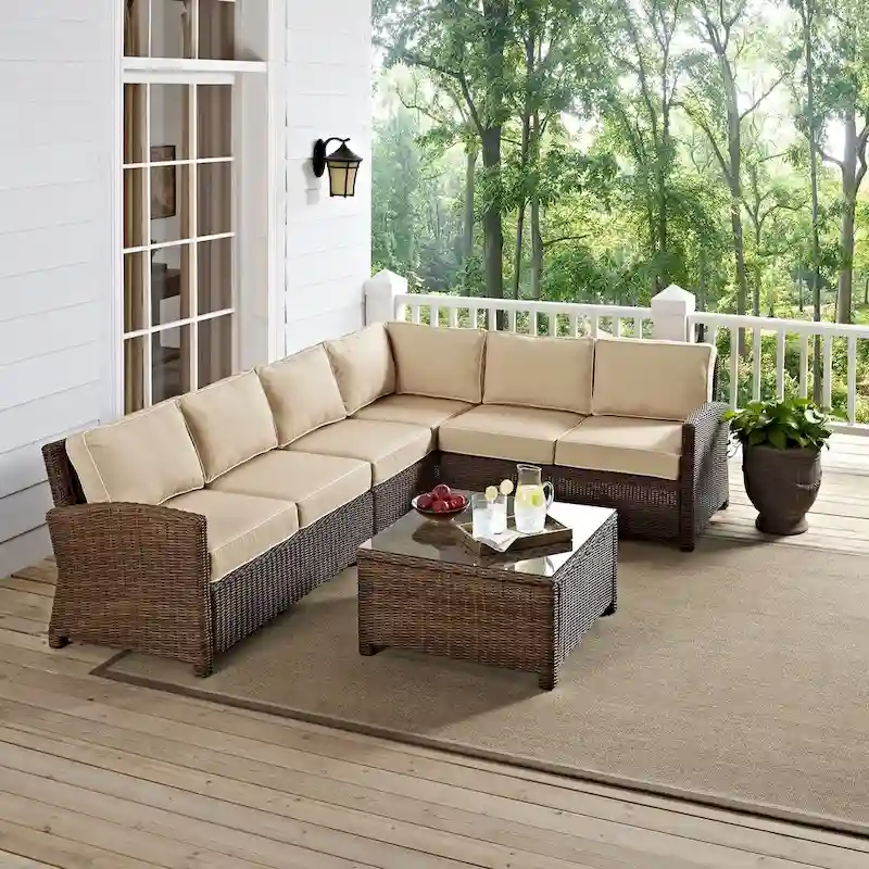 Crosley Bradenton 5-Piece Outdoor Wicker Seating Set with Sand Cushions