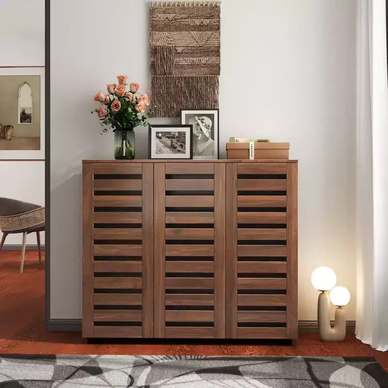 5-Tier Shoe Cabinet with Three Doors and Adjustable Shelves for Entryway, Living Room and Hallway