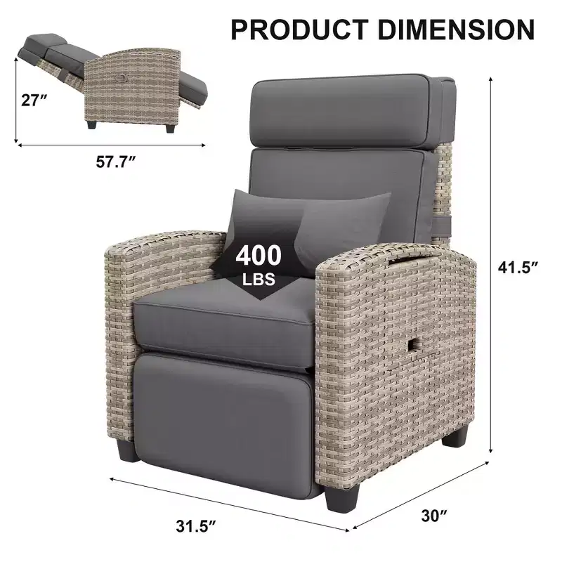 Outdoor Wicker Lounge, Adjustable 150 Reclining Rattan Patio Chair, All-Weather PE Wicker, invert-Up Side Table, Footrest, for Garden, Lawn