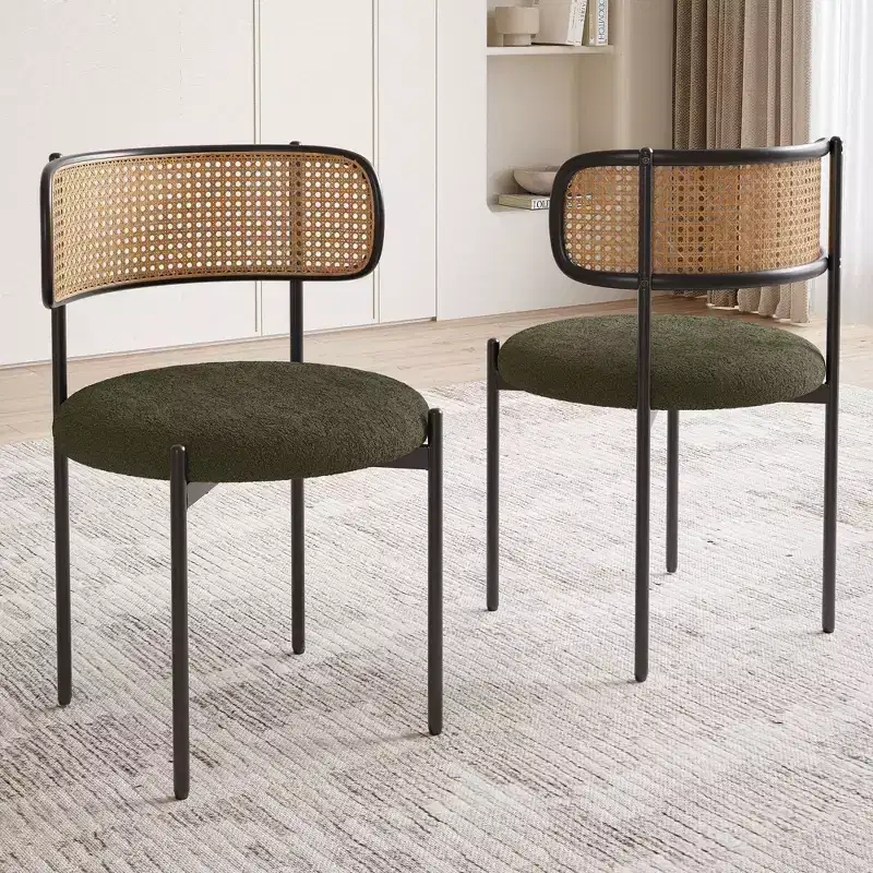 Okak Modern Dining Chairs Set of 2/4, Upholstered Dining Chairs with Rattan Back and Metal Legs, Kitchen Chairs for Dining Room, Living Room