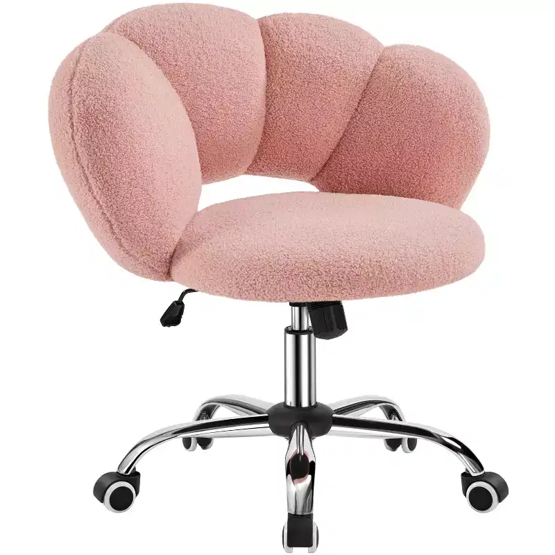 Yaheetech Boucle Upholstered Rolling Makeup Vanity Chair