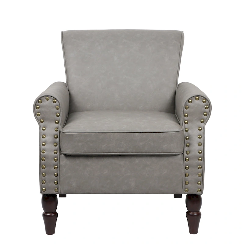 Rolled Armrests PU Accent Chair with Nailhead Trim (Set of 2)