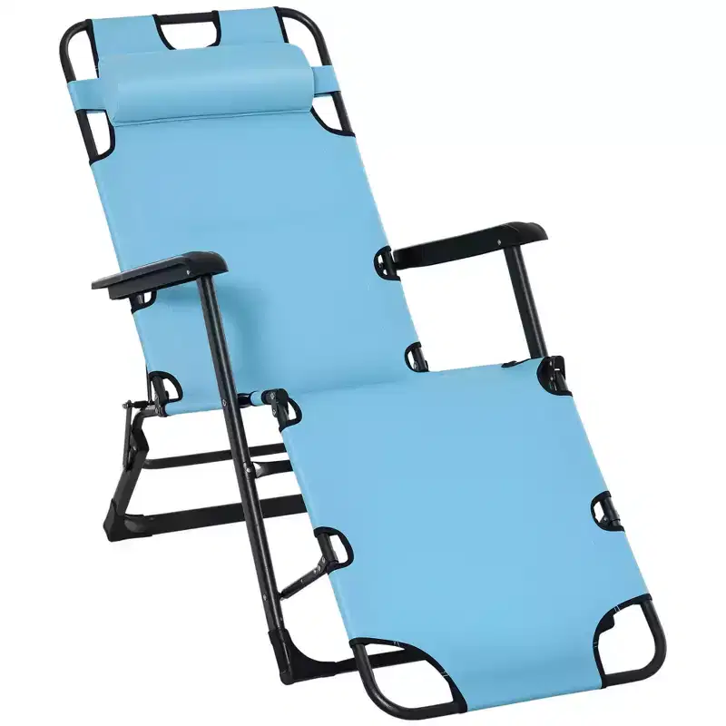 Folding Chaise Lounge Chair for Outside, 2-in-1 Tanning Chair with Pillow & Pocket, Adjustable Pool Chair for Beach, Patio, Lawn, Deck