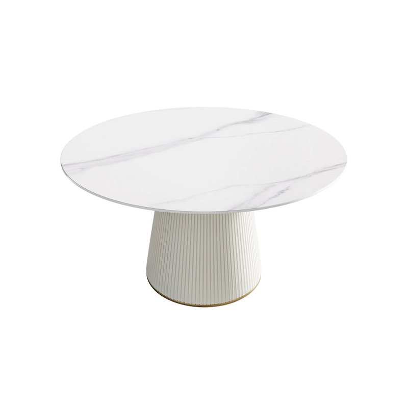 Round PU Pedestal Dining Table Faux Marble Dining Table