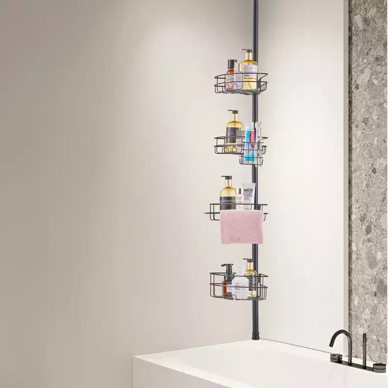 4-Shelf Shower Corner Caddy Tension Pole, Adjustable 56