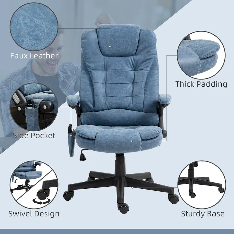 HOMCOM High Back Vibration Massage Office Chair with 6 Vibration Points, Beige