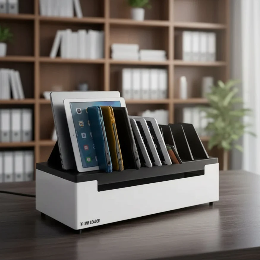 Desktop Open Charging Station, Holds Up to 12 Devices, White