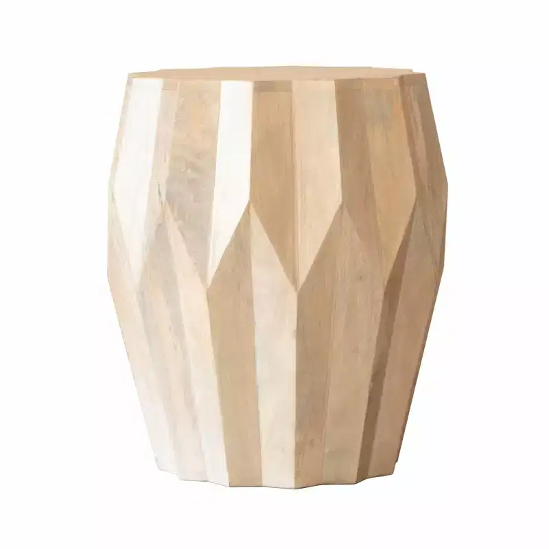HomeRoots 23 Natural Solid Wood Round Drum End Table