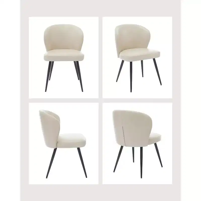 Dining Chairs, Mid-Century Modern Kitchen Dining Room Chairs with Padded Back and Seat, Armless Faux Leather Upholstered Beige