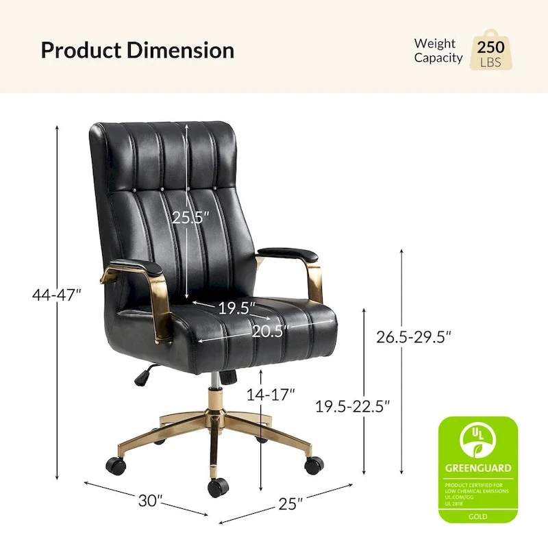 Mid-Century Modern Vegan Leather Swivel Tilting Office Chair with Channel Tufted and Metal Feet