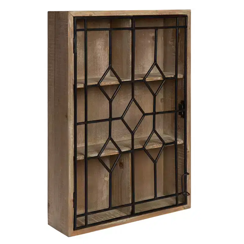 Megara Decorative Wooden Wall Hanging Curio Cabinet: Vintage Farmhouse Display - Kate & Laurel All Things Decor