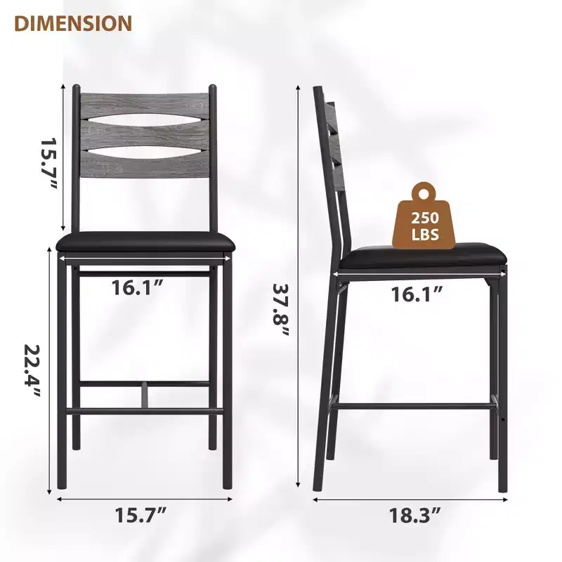 Bar Stools Set of 4, Wooden Barstools, Faux Leather Upholstered Bar Chair with Back & Footrest & Thick Cushion, Counter Height Bar Stools for Kitchen