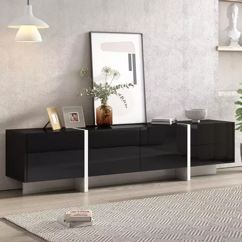 Modern Minimalist Black and White Rectangular TV Stand for TVs up to 80 Inches