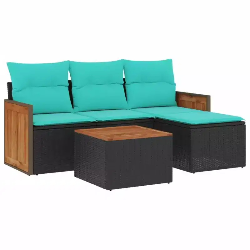 vidaXL Patio Sofa Set Black PE rattan Medium Adjustable Feet