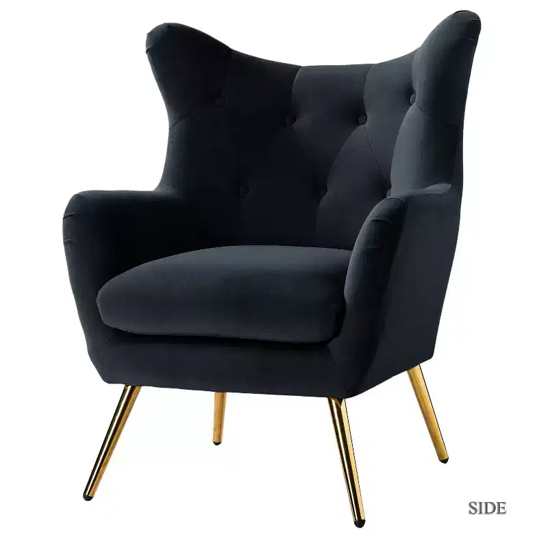 Modern Velvet Wingback Accent Chair with Foam Cushion and Metal Legs