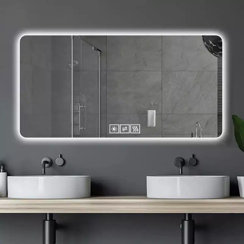 Silver Square LED Bathroom Mirror, Single, 28
