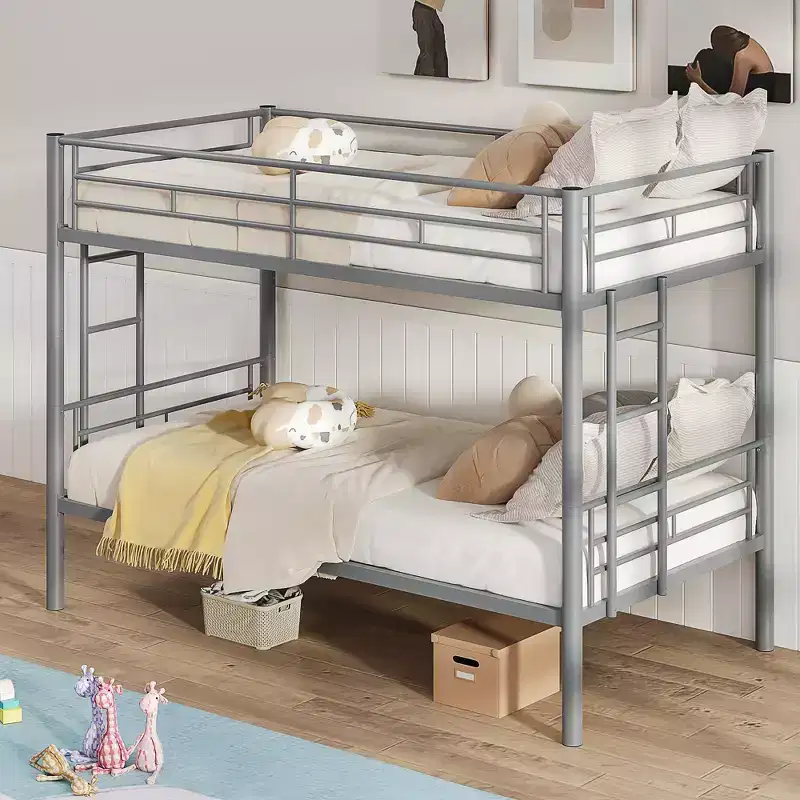 VECELO Metal Bunk Bed Twin Over Twin, Industrial Bunkbeds with Ladder and Full-Length Guardrail