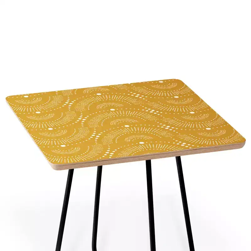 Heather Dutton Rise and Shine Side Table Yellow/Black - Deny Designs: Baltic Birch, Steel Legs, Artist-Designed
