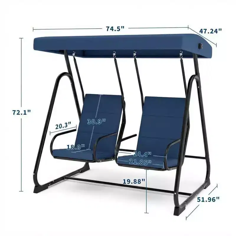 2-Person Outdoor Patio Swing with Independent Seats, Adjustable Canopy, Removable Cushions & Heavy Duty Steel Frame, Weather Resistant for Porch