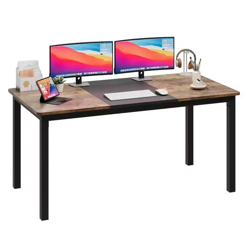 COZONY Large Office Computer Desk, Black Metal Frame Modern Simple Gaming Desk Writing Workstation for Study Home Office