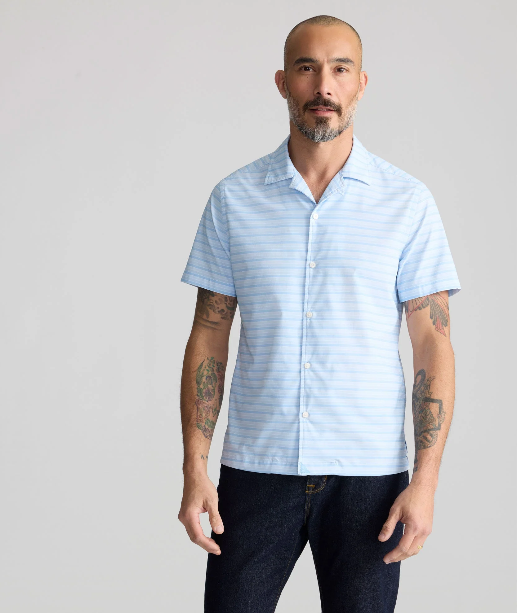 Camp Collar Short-Sleeve Stretch Nylon Shirt