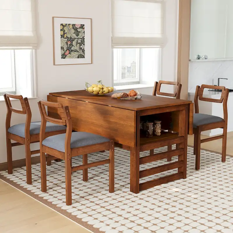 Brown Drop-Leaf Dining Set, 2–4 Person