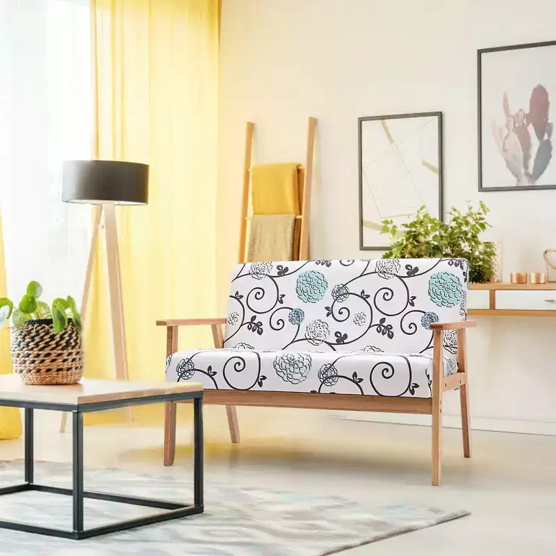 Modern Fabric Loveseat Sofa Couch Upholstered 2-Seat Wood Armchair