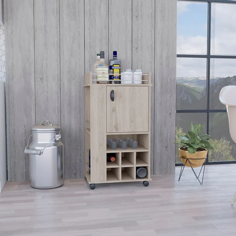 Bar Cart with Cabinet,Wine Cabinet,Liquor Cabinet,6 Built-in Wine Rack and Casters