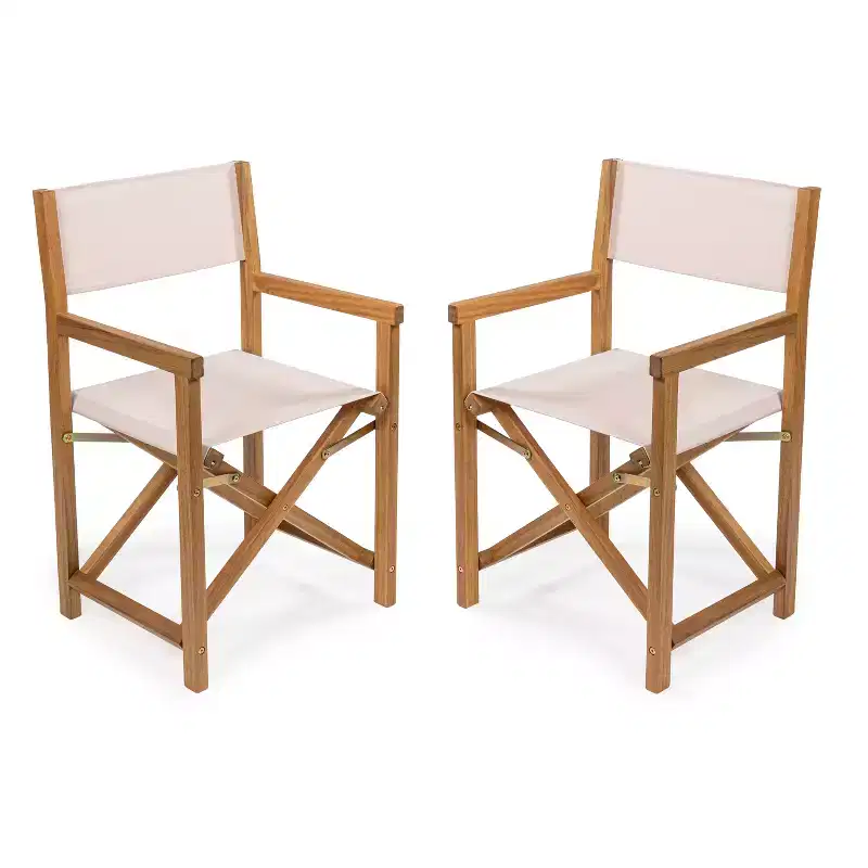 Cukor Classic Vintage Outdoor Acacia Wood Folding Director Chair with Canvas Seat (Set of 2) - JONATHAN Y