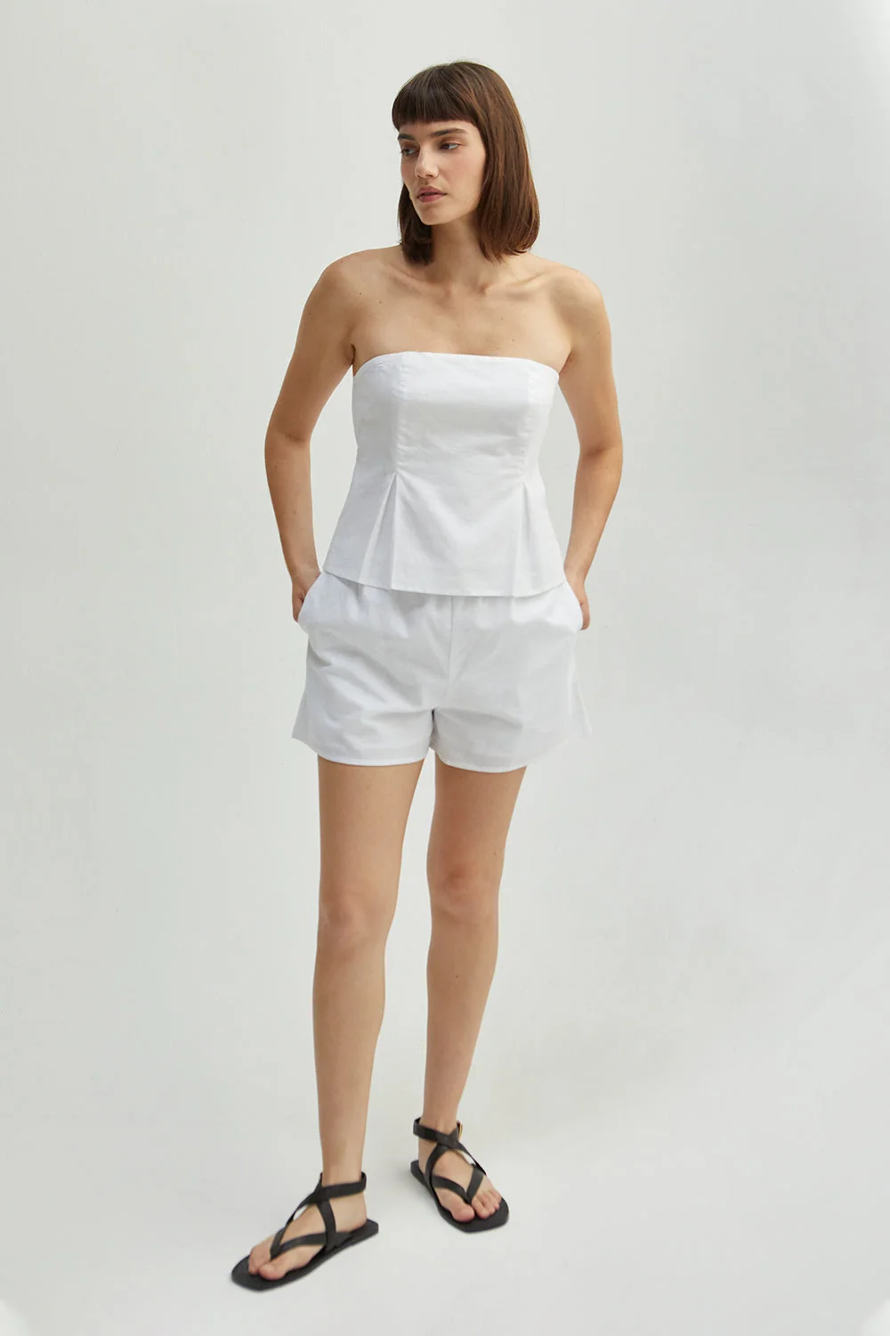 Linen Cotton Blend Strapless Tube Top Fit and Flare Silhouette