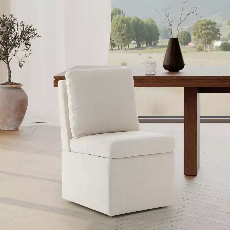 WestinTrends Soho Modern Upholstered Chenille Armless Dining Chairs With Casters