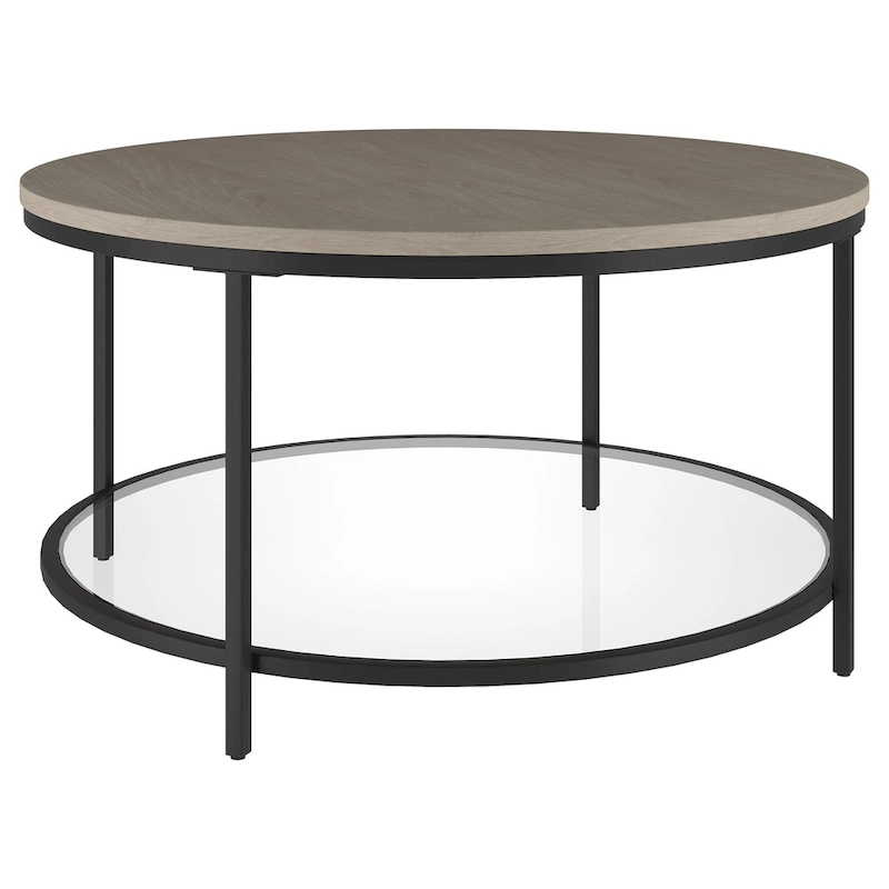 Sevilla 32 Wide Round Coffee Table with MDF Top and Glass Shelf - 32 Wide